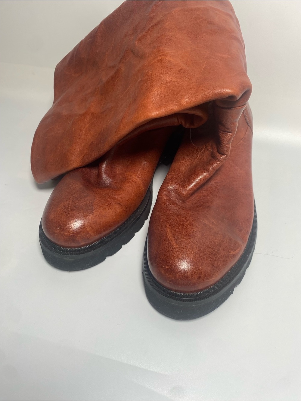 Frye Brown Leather Tall Boots Lug Sole Women’s